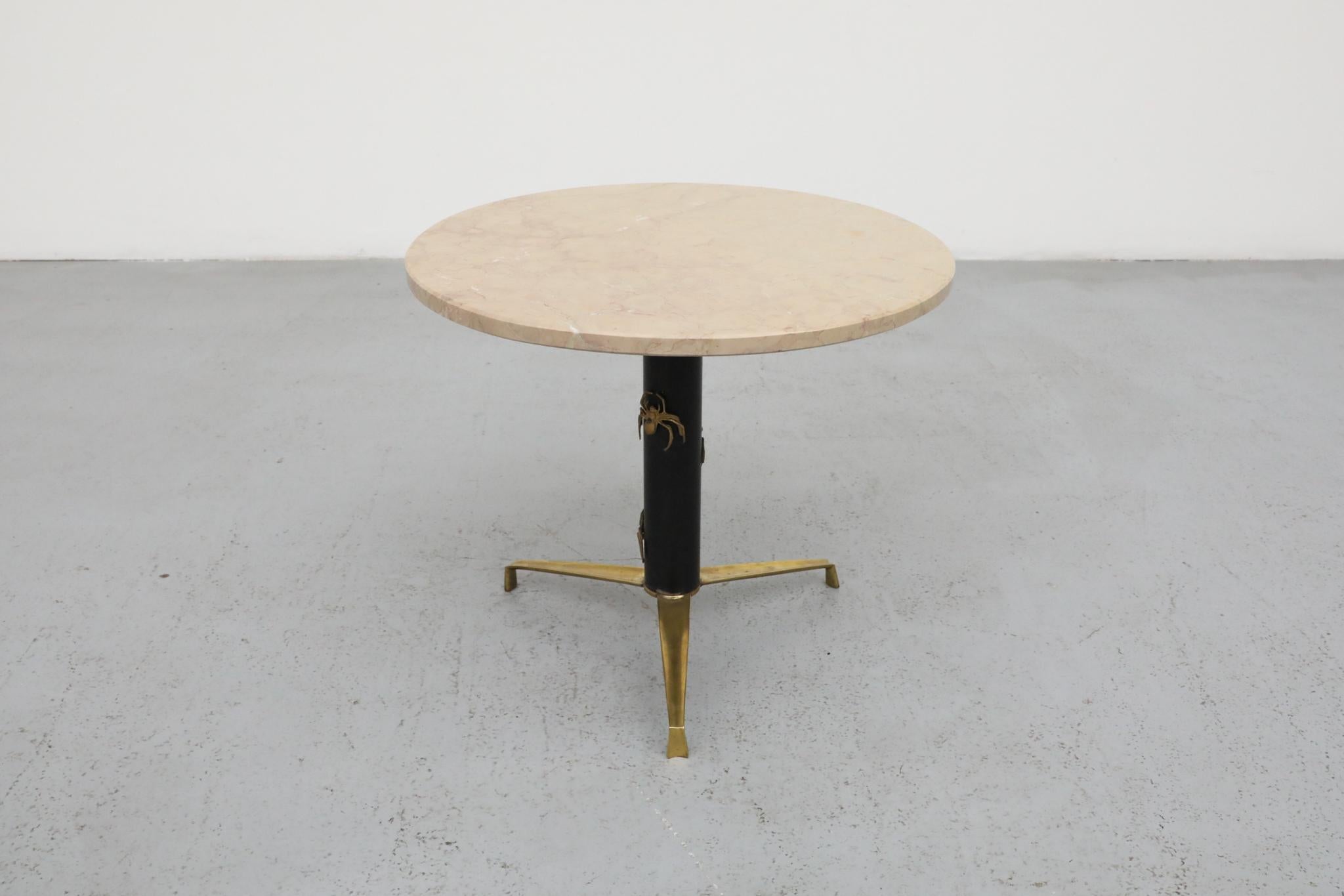 Mod Side Table with Round Marble Top and Brass Spider Motifs For Sale 2