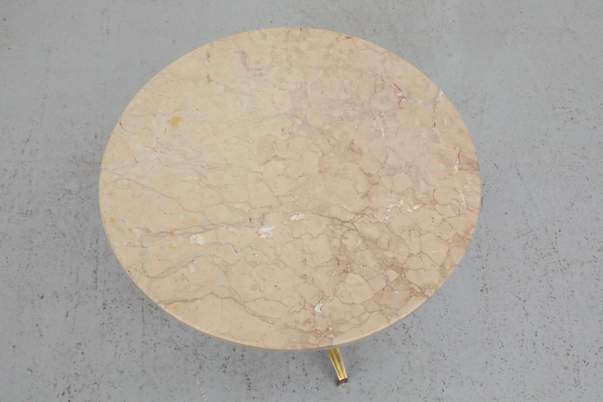 Mod Side Table with Round Marble Top and Brass Spider Motifs For Sale 4