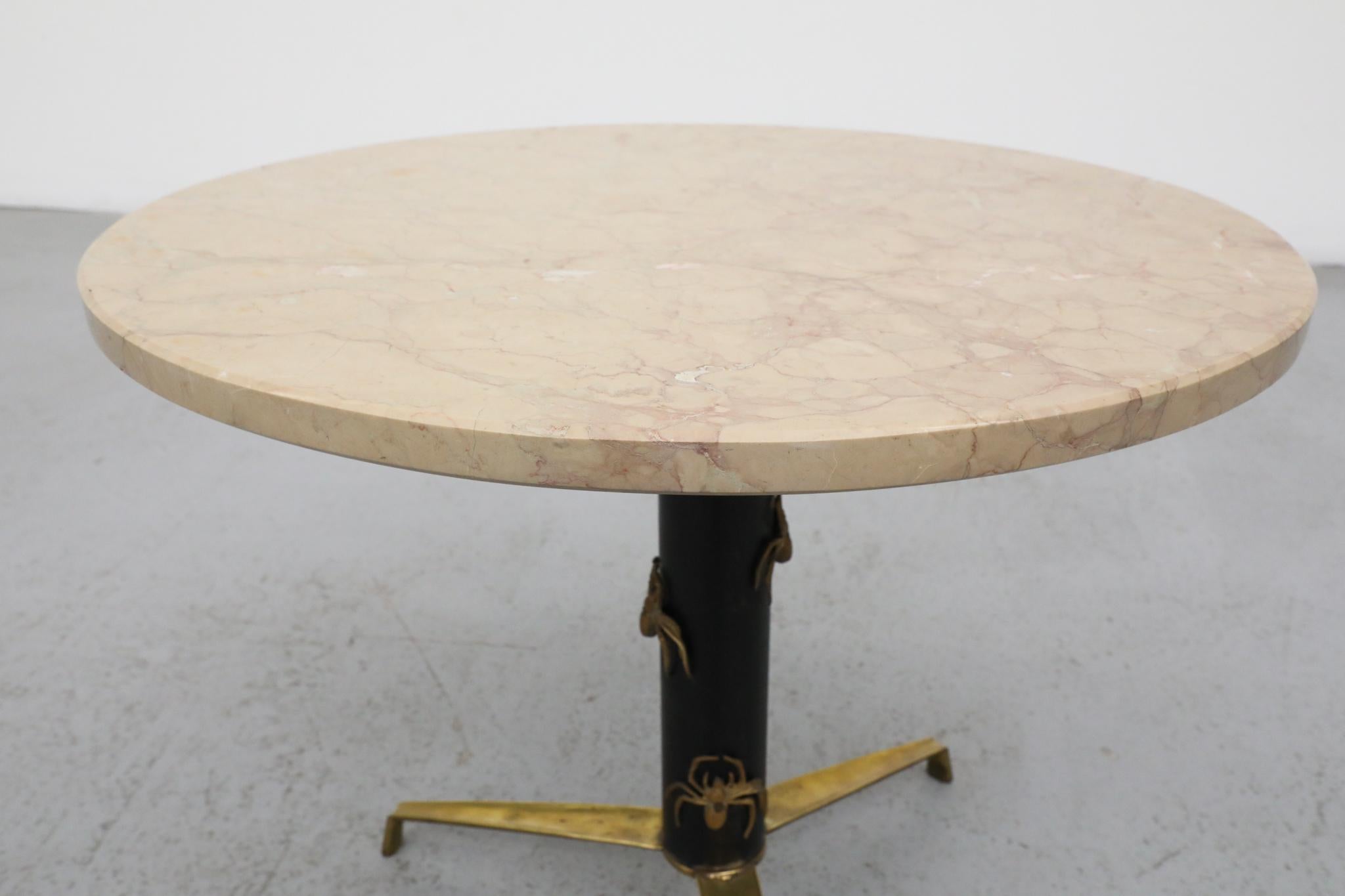 Mod Side Table with Round Marble Top and Brass Spider Motifs For Sale 6