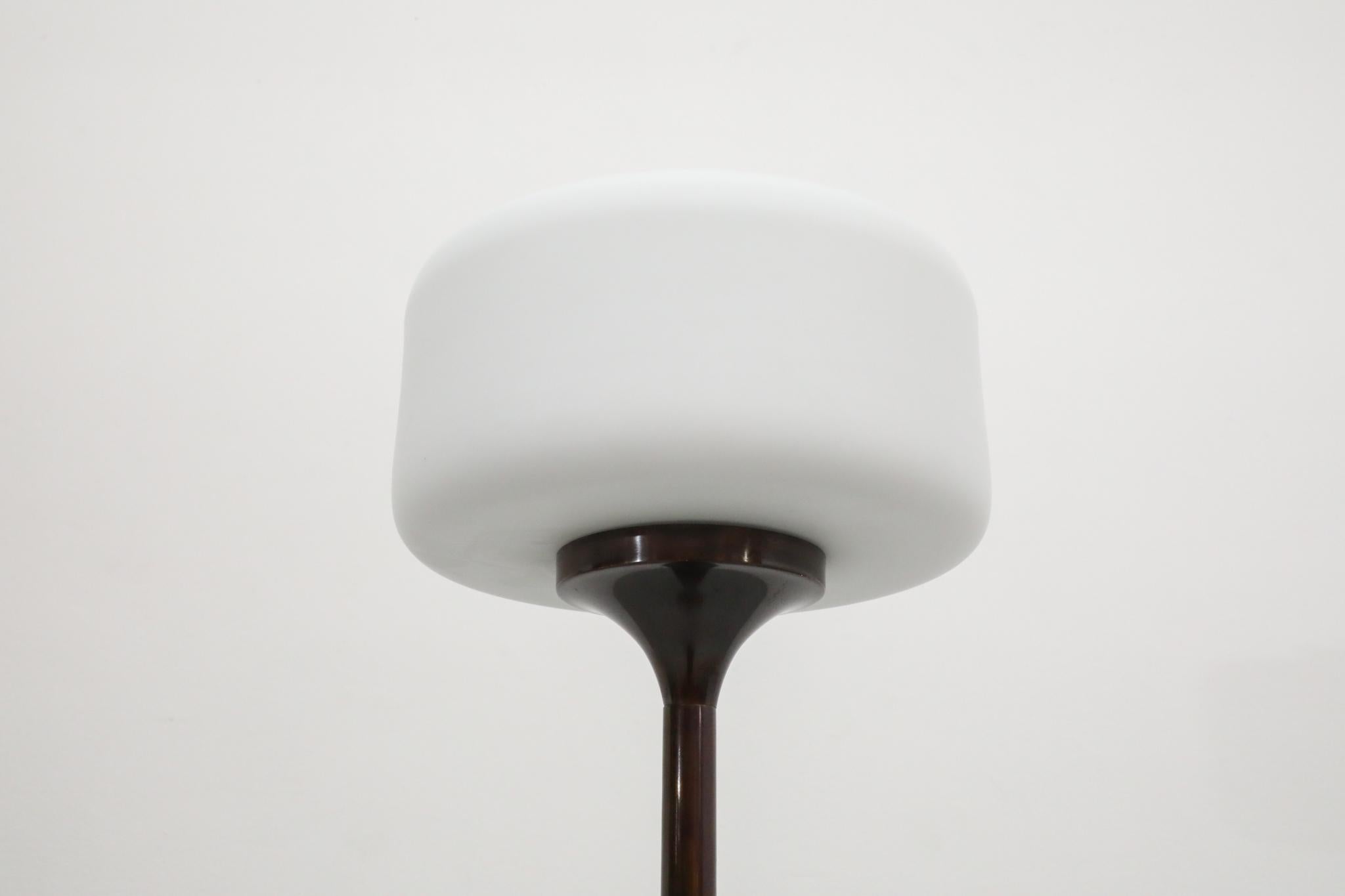 Lampadaire sur pied en cuivre foncé avec abat-jour en verre au lait en forme de pilule Bon état - En vente à Los Angeles, CA