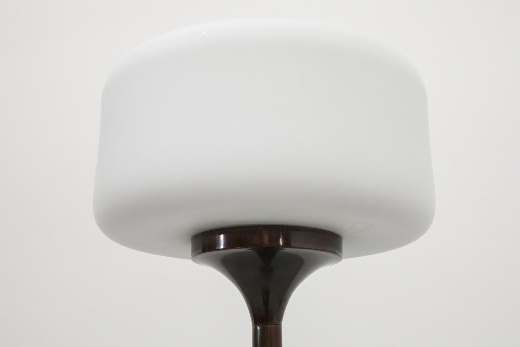 Lampadaire sur pied en cuivre foncé avec abat-jour en verre au lait en forme de pilule en vente 9