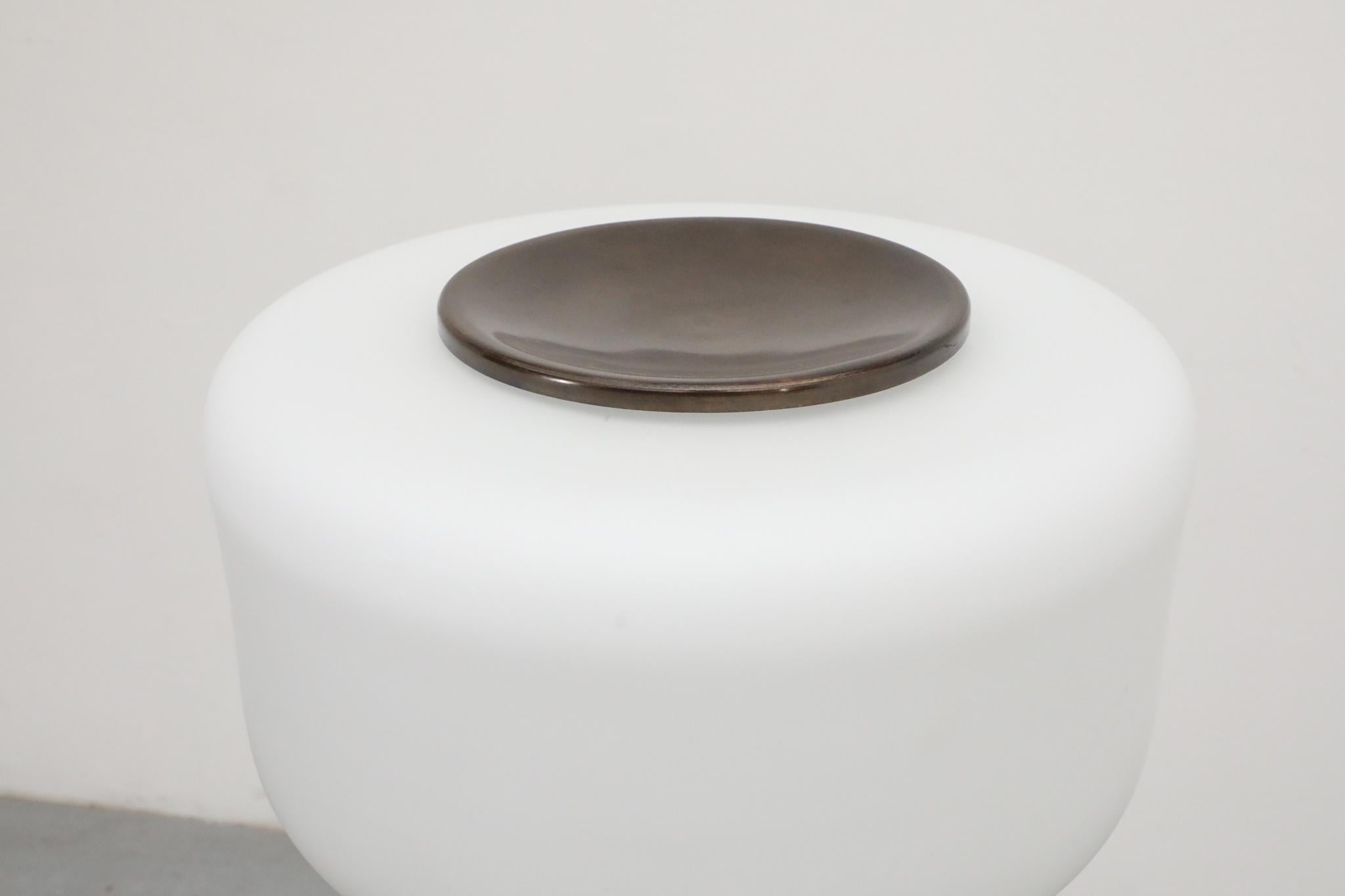 Lampadaire sur pied en cuivre foncé avec abat-jour en verre au lait en forme de pilule en vente 10