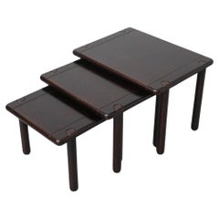 Set of 3 Tobia Scarpa Style 1950'S Dark Oak Nesting Tables