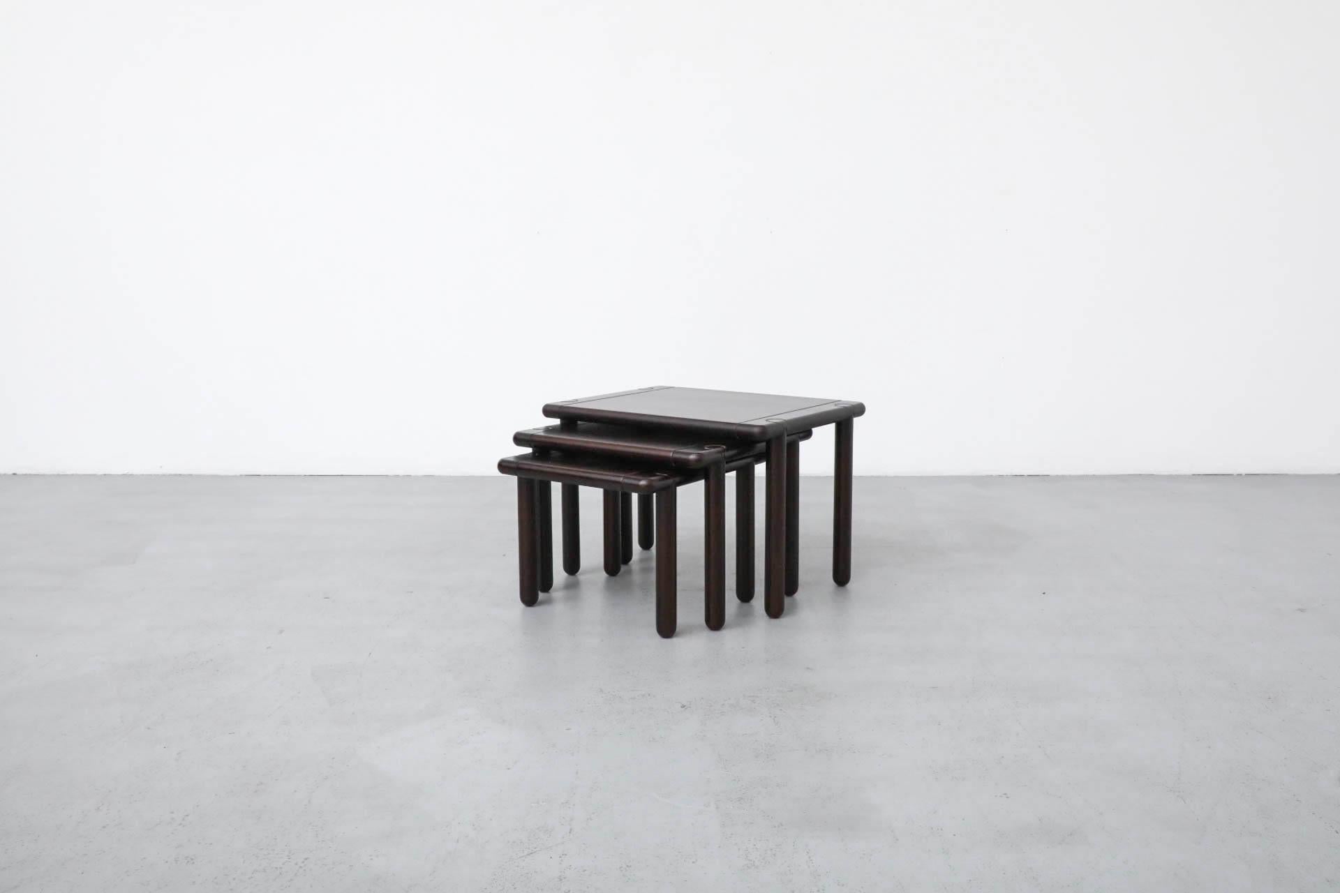 Mid-Century Modern Set of 3 Tobia Scarpa Style 1950'S Dark Oak Nesting Tables For Sale