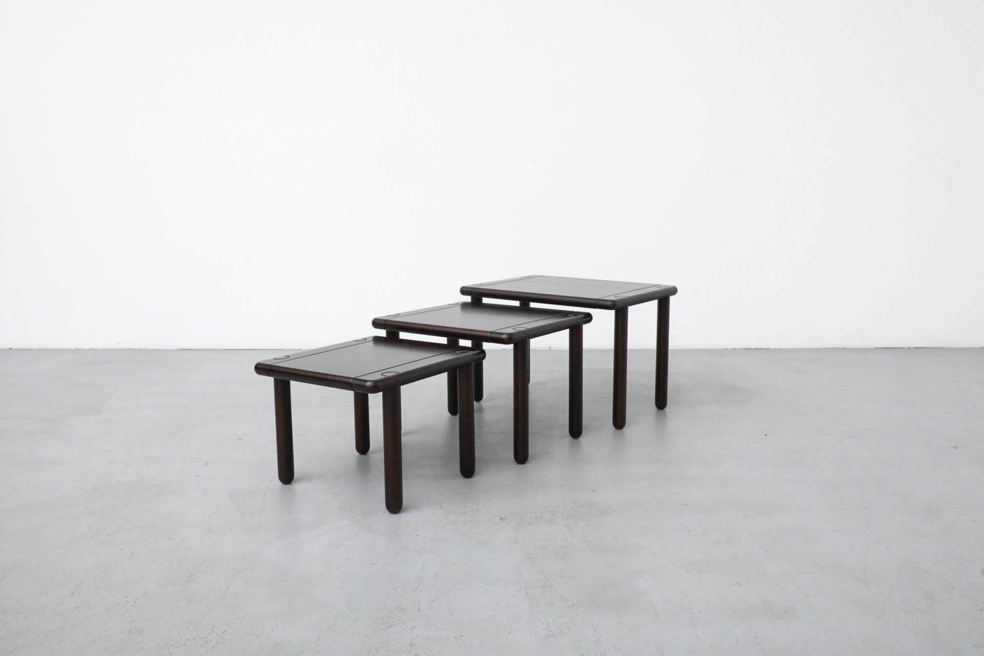 Italian Set of 3 Tobia Scarpa Style 1950'S Dark Oak Nesting Tables For Sale