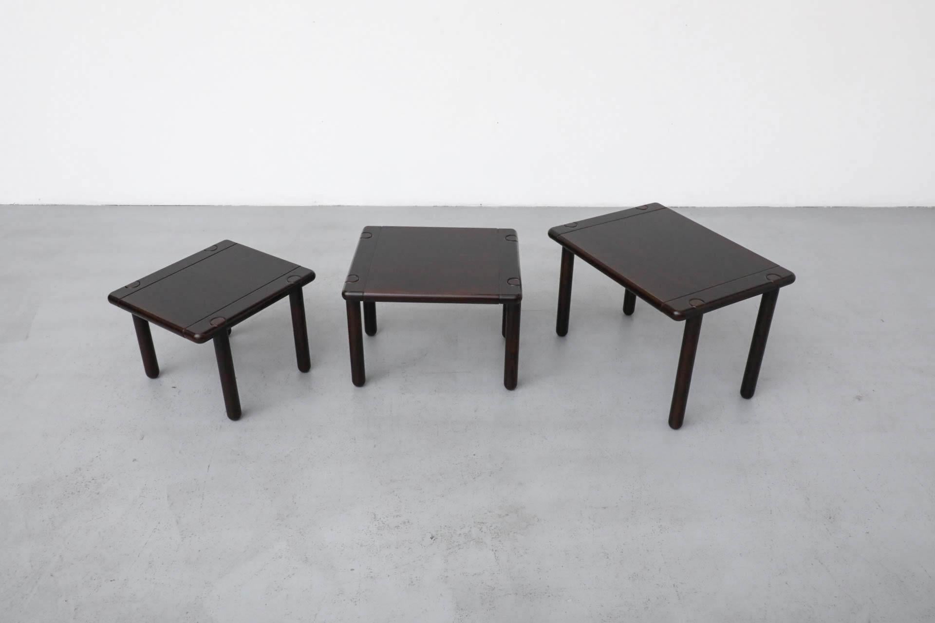 Set of 3 Tobia Scarpa Style 1950'S Dark Oak Nesting Tables For Sale 1