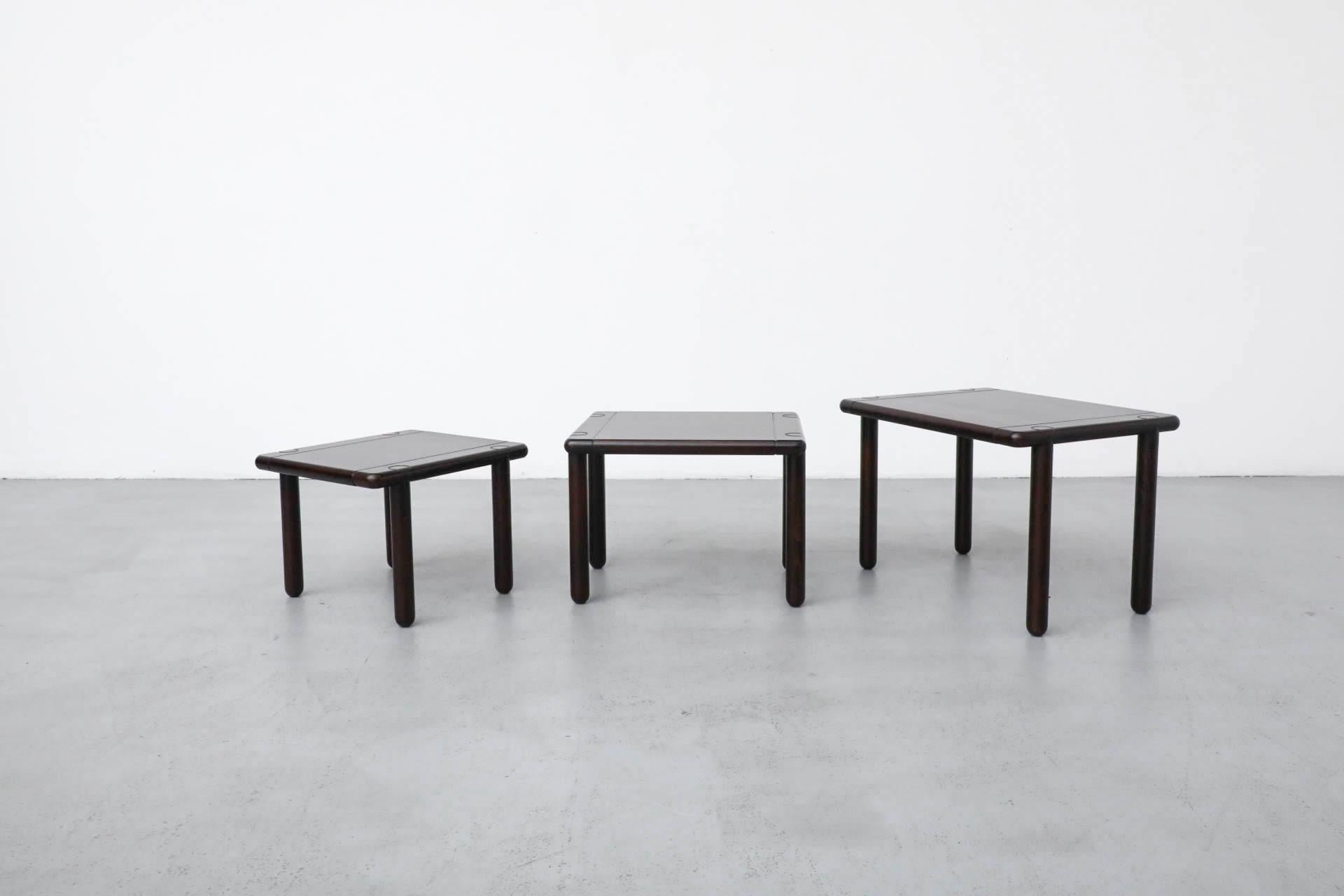 Mid-20th Century Set of 3 Tobia Scarpa Style 1950'S Dark Oak Nesting Tables For Sale
