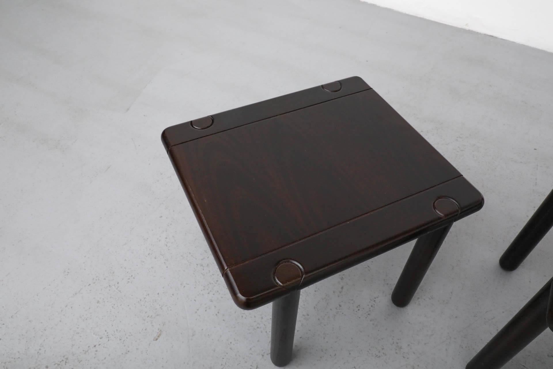 Set of 3 Tobia Scarpa Style 1950'S Dark Oak Nesting Tables For Sale 4