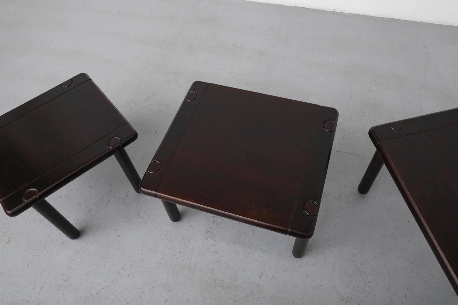 Set of 3 Tobia Scarpa Style 1950'S Dark Oak Nesting Tables For Sale 3