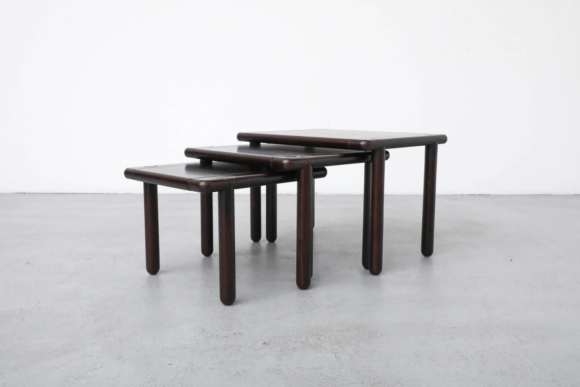 Set of 3 Tobia Scarpa Style 1950'S Dark Oak Nesting Tables For Sale 11