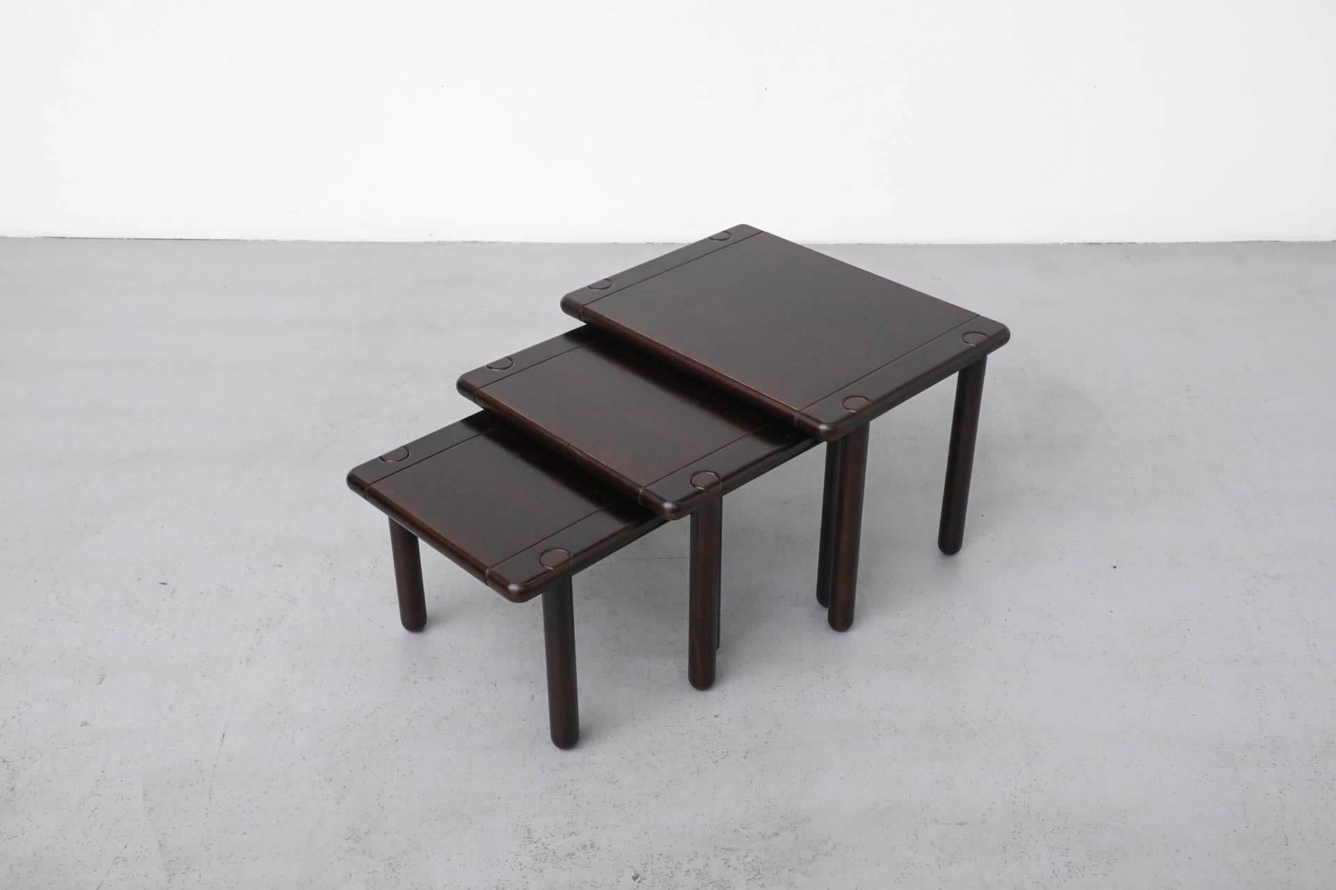 Set of 3 Tobia Scarpa Style 1950'S Dark Oak Nesting Tables For Sale 10