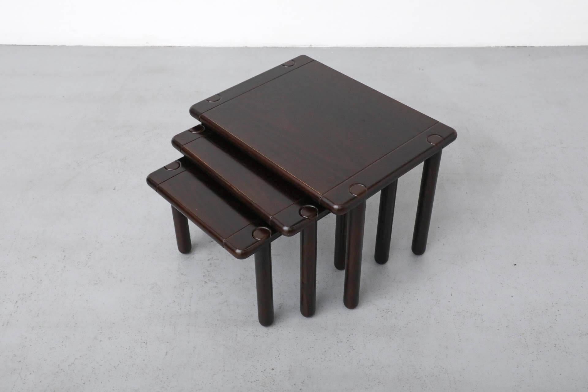 Set of 3 Tobia Scarpa Style 1950'S Dark Oak Nesting Tables For Sale 12