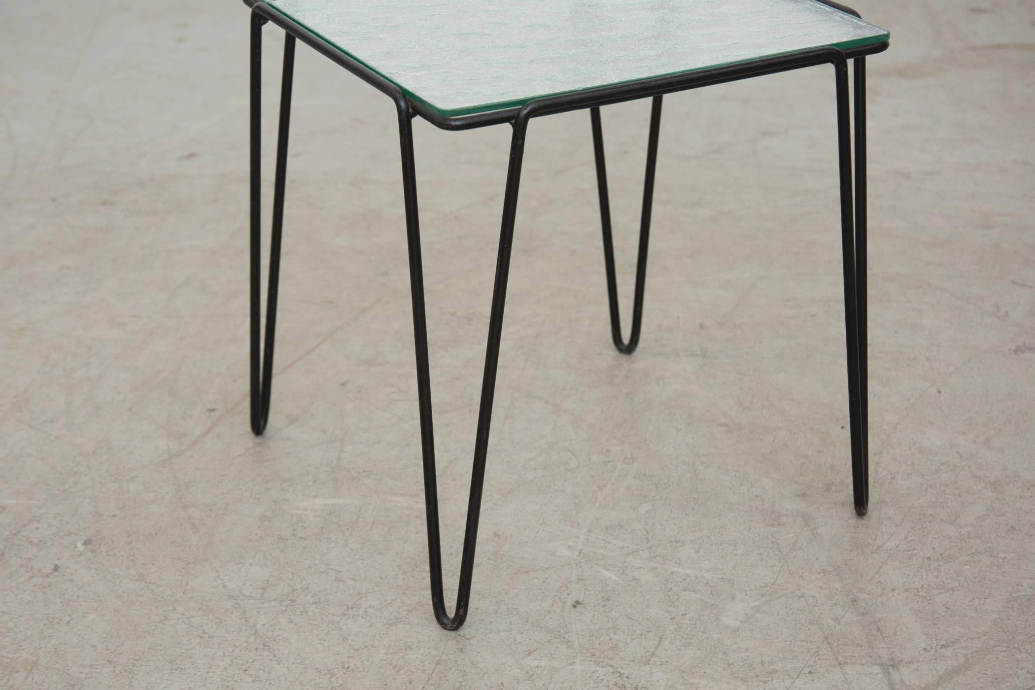 Mid-20th Century A. Bueno de Mesquita for Spurs Set of Three Wire and Glass Tables