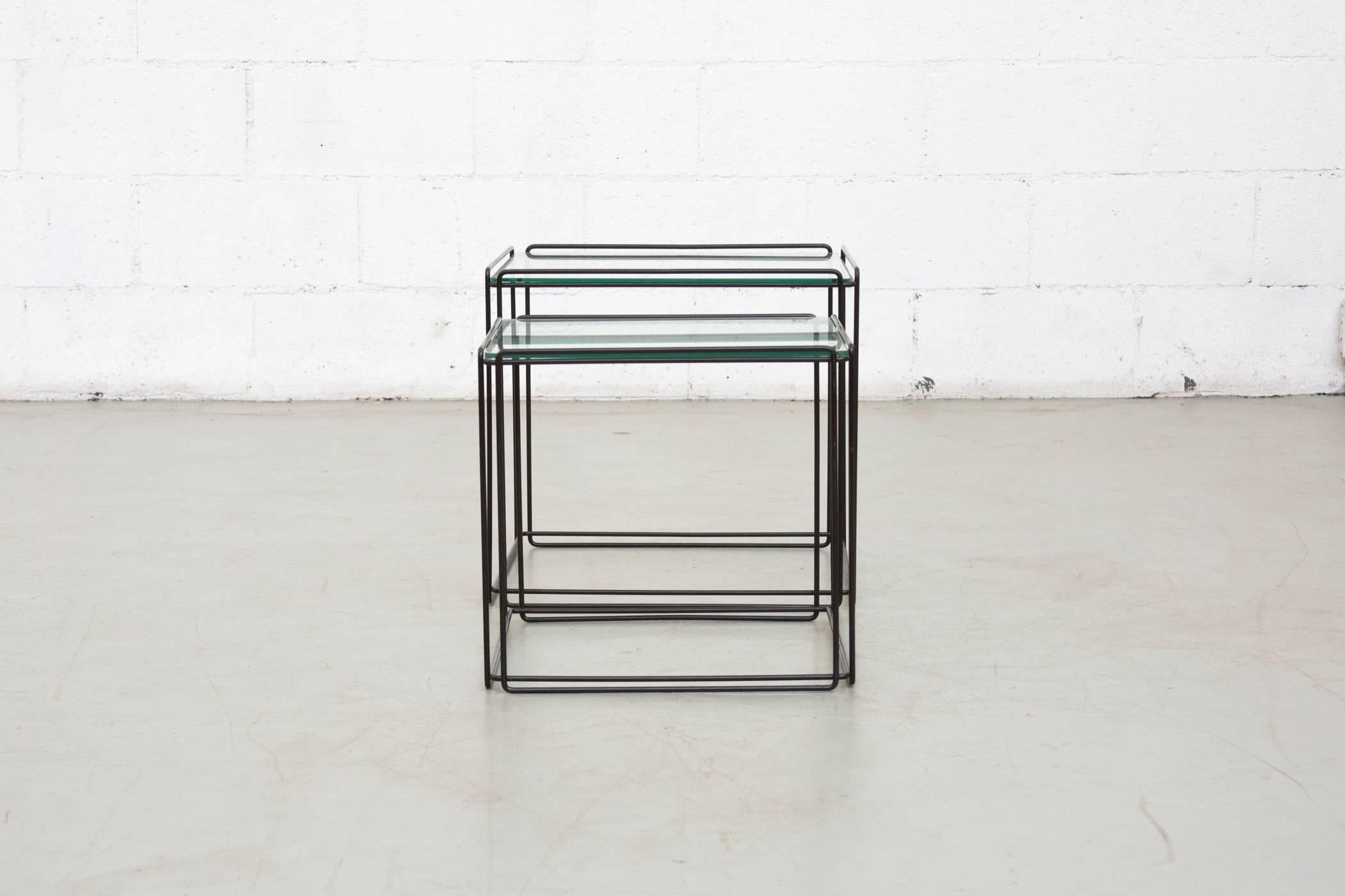 Mid-20th Century Pair of Max Sauze Wire Cube Nesting Tables