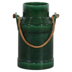 Jopeko Mid-Century Vase, Green Glazed Ceramic, Rope Handle, 1960s