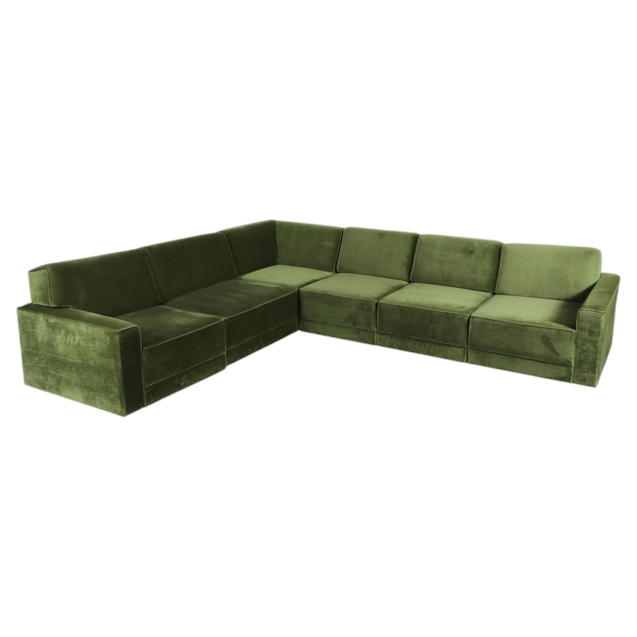 COR Style Mid-Century Modular Sectional Sofa in Green Velvet For Sale