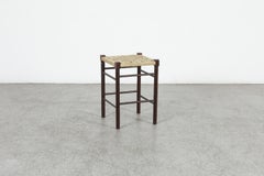 Dutch Mid-Century Charlotte Perriand Style Stool with Woven Rope Seat