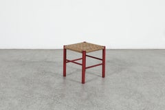Dutch Mid-Century Charlotte Perriand Style Red Stool with Rush Seat