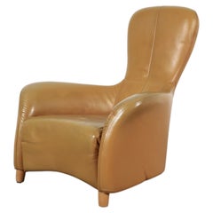 Dutch Post-Modern Camel Leather High Back Lounge Chair, 1990s