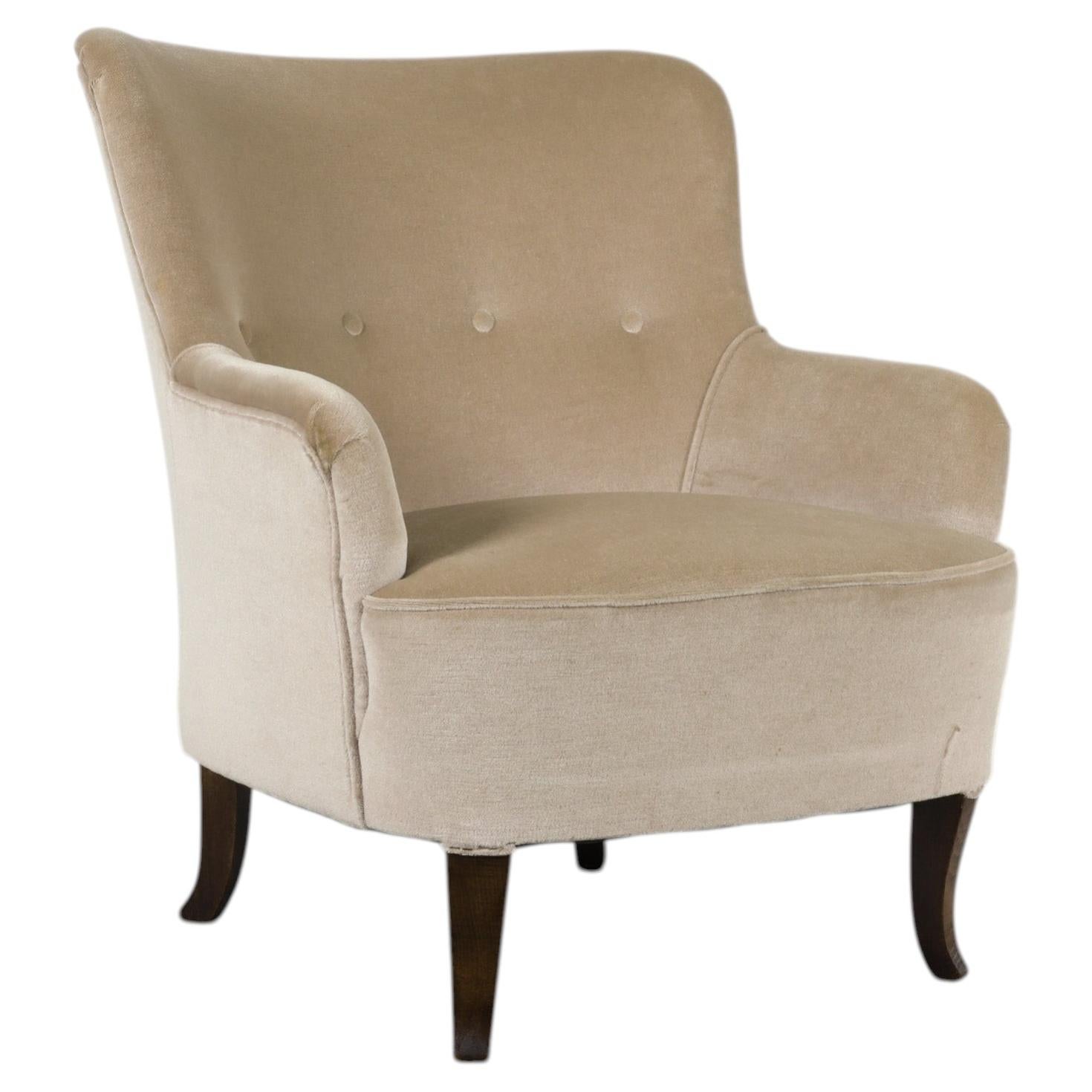 1950s Theo Ruth Wingback Lounge Chair for Artifort in Beige Mohair