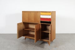 1950s Pastoe Style Birch Secretaire with Colorful Drawers