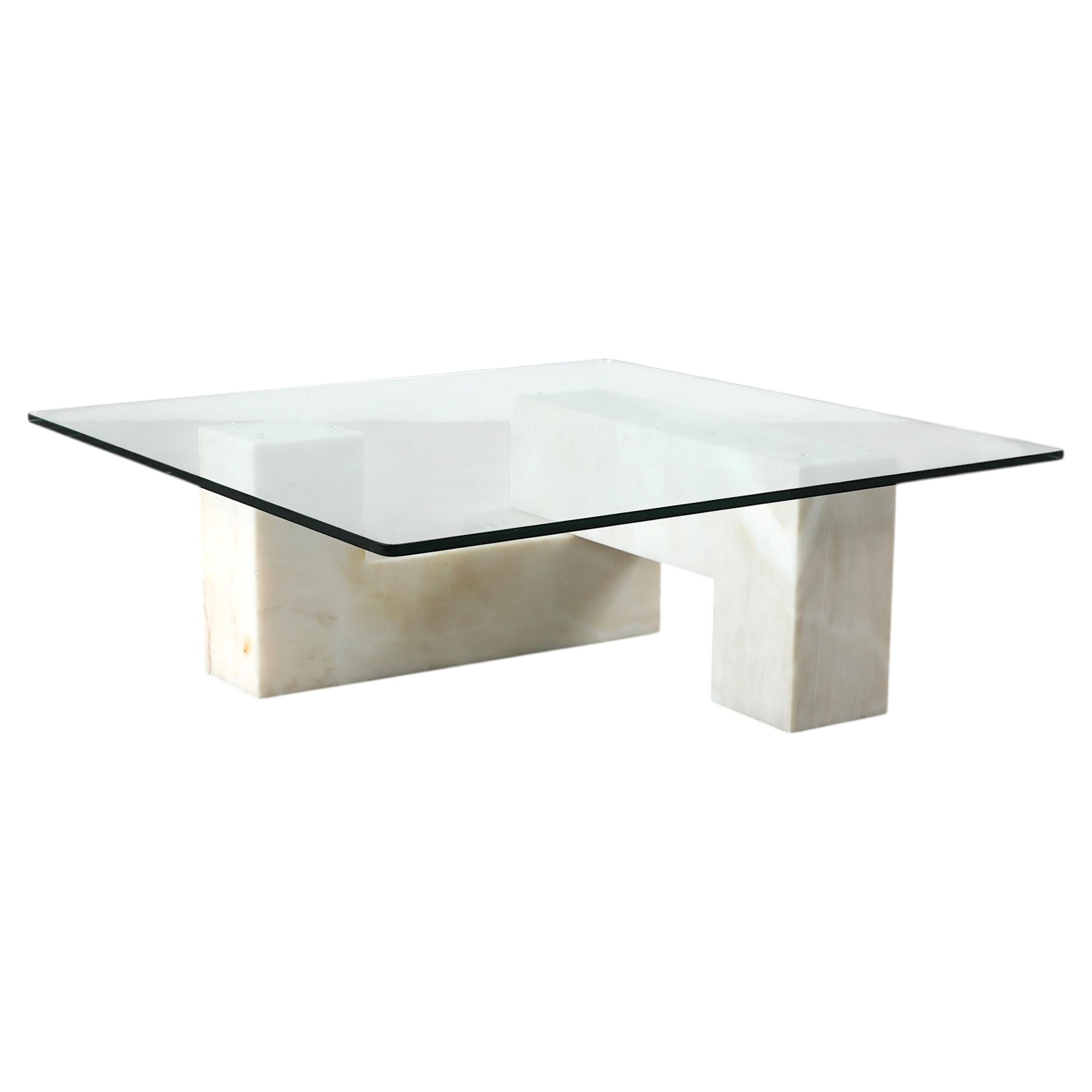 Artedi-Inspired Italian Marble and Glass Coffee Table, 1970s