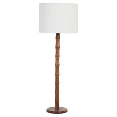 1950s French Mid-Century Hollywood Regency Carved Wood Faux Bamboo Floor Lamp