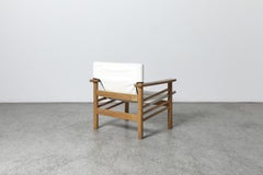 1960s Danish Mid-Century Oak and Canvas Safari Lounge Chair Borge Mogensen Style