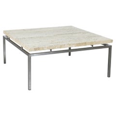 Mesa de centro de travertino y acero, estilo Metaform holandés de los años 70