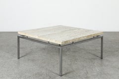 1970s Dutch Metaform Style Travertine and Steel Coffee Table
