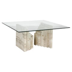 1970s Italian Brutalist Travertine Coffee Table, Mangiarotti Style