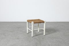 Dutch Mid-Century White Painted Wood Stool, Charlotte Perriand Style