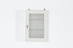 Dutch Mid-Century White Wood Medicine Cabinet with Textured Glass DoorWall-mount