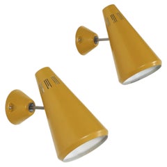Pair of Pinocchio Hat Yellow Sconces by Louis Kalff for Philips