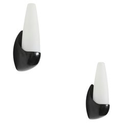 1950s Belgian Bo-Niko Black Bakelite Wall Sconce with Milk Glass Torpedo Shade