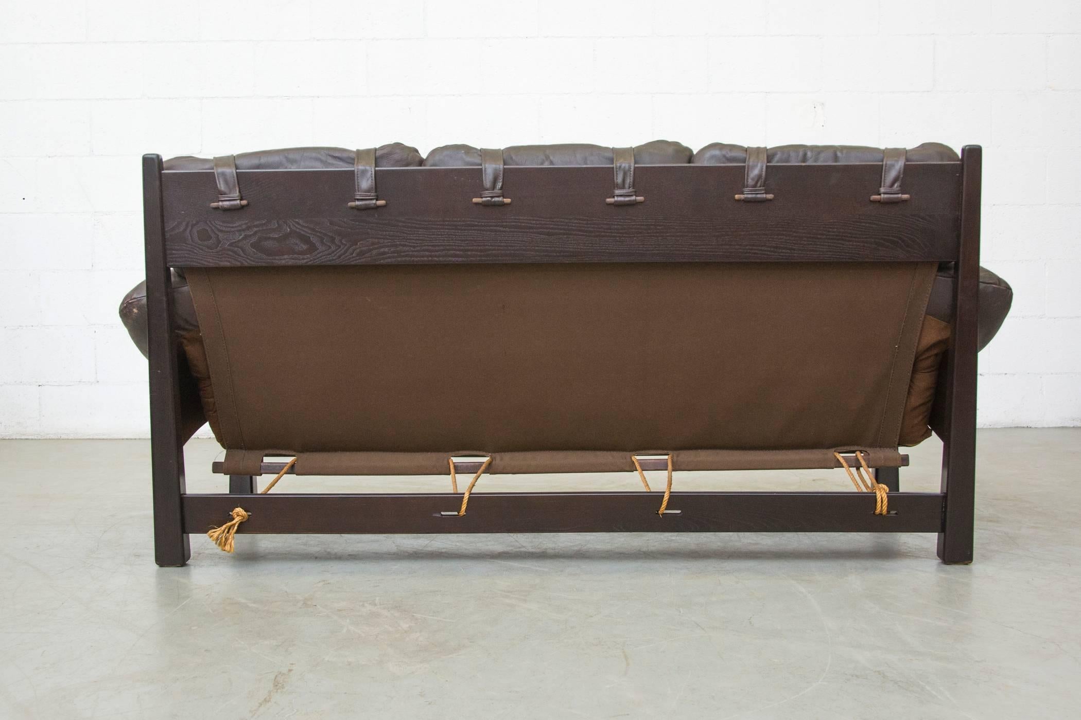Percival Lafer Style Three-Seat Leather Sofa by Gerard Van Den Berg In Good Condition In Los Angeles, CA