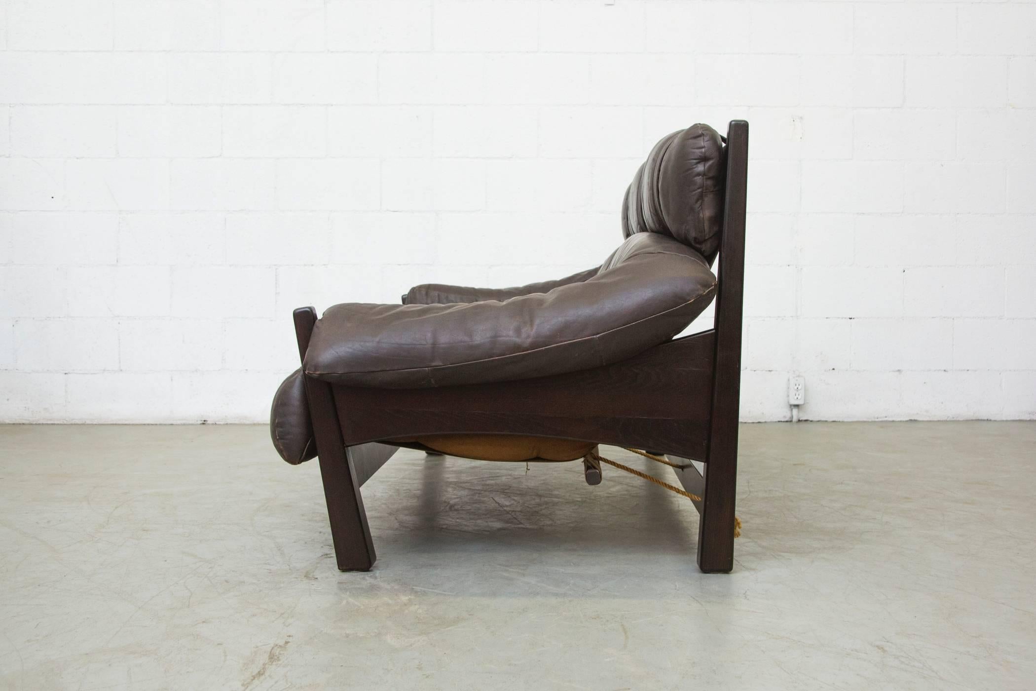 Dutch Percival Lafer Style Three-Seat Leather Sofa by Gerard Van Den Berg
