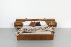 Guido Faleschini Style Italian Ultra Suede European Double Bed, 1970s