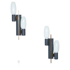 Pair Dutch Mid-Century Philips Blue Enamel Double Wall Sconces