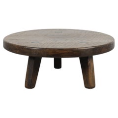 Pierre Chapo Inspired Brutalist Solid Oak Tripod Coffee Table