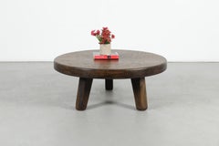 Pierre Chapo Inspired Brutalist Solid Oak Tripod Coffee Table