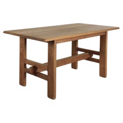 Dutch Mid-Century Brutalist Oak Trestle Farm Table by TopForm