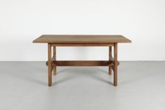 Dutch Mid-Century Brutalist Oak Trestle Farm Table by TopForm