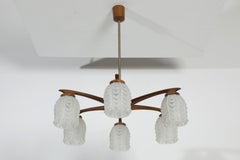 Mid-Century Teak Chandelier in the Style of Kristiansson for Luxus, Six Arms