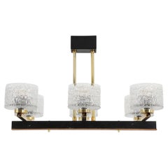 Lustre allemand du milieu du siècle, à six lumières, noir et laiton, avec verre moulé