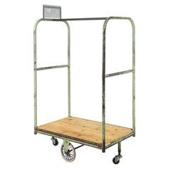 Dutch Mid-Century Industrial Pale Green Enameled Rolling Transport Cart