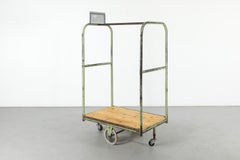Dutch Mid-Century Industrial Pale Green Enameled Rolling Transport Cart