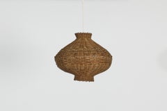 Dutch Mid-Century Hand-Woven Rattan Orb Pendant Lamp