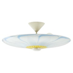 1960s Napako Czech Printed Glass Rondelle Pendant, Floral Motif
