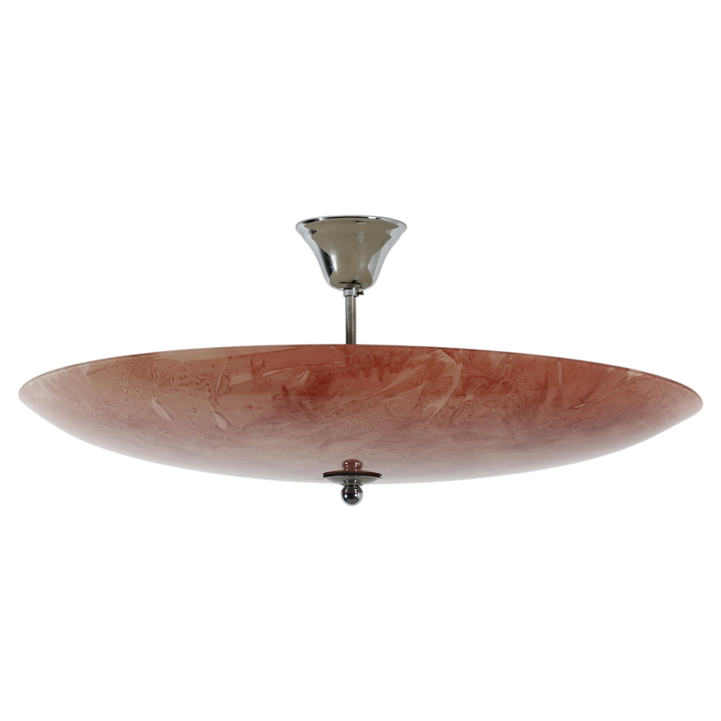1970s Coral Marbleized Glass Rondelle Flush Mount Ceiling Lamp For Sale